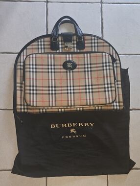 Burberry Nova Check canvas garment bag with black leather Vintage & Authentic